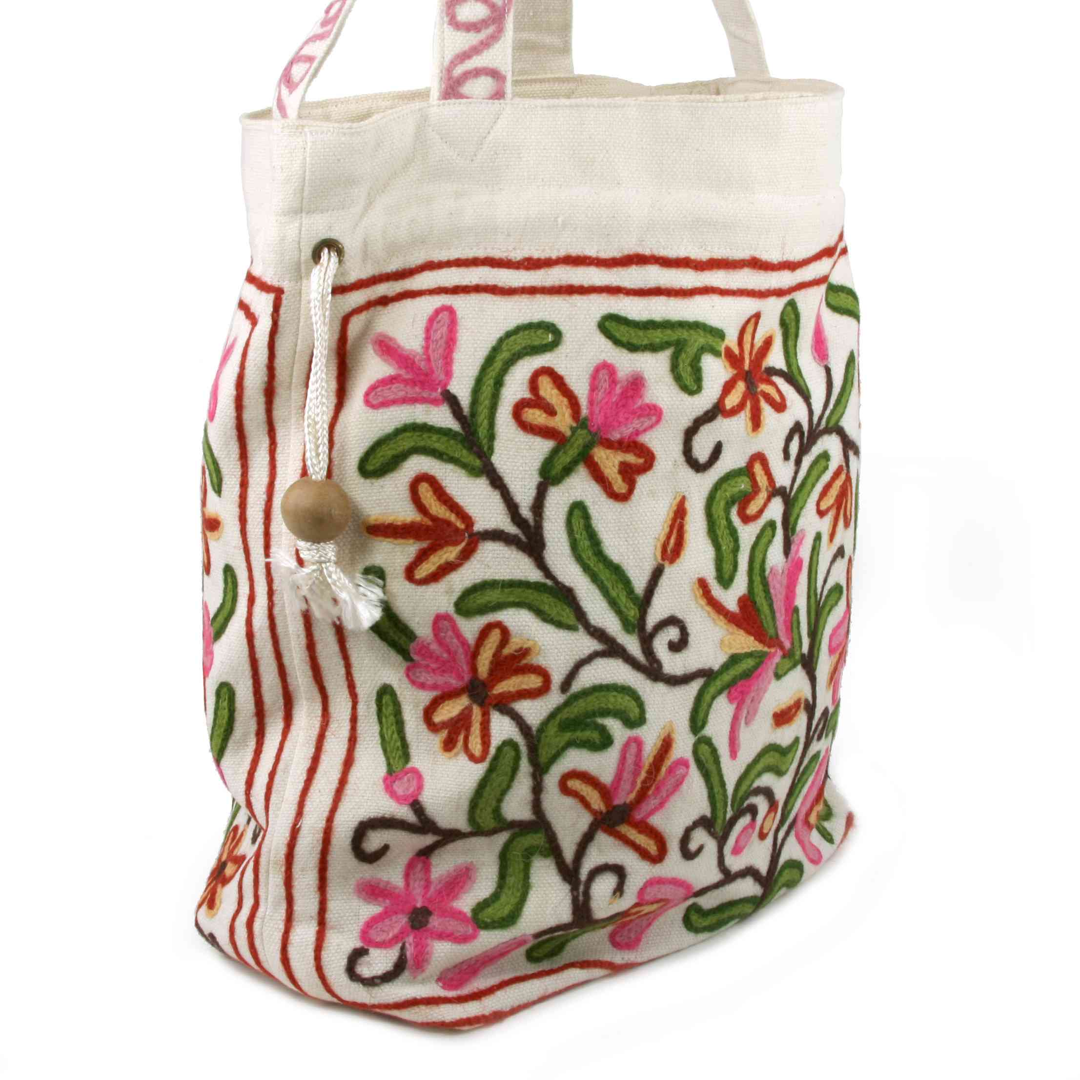 16L X 12H X 4W Cream Beige Crewel Tote Bag With Red Maple Leaf Bag H11.21-2  by Kashmirvalley.com - Etsy