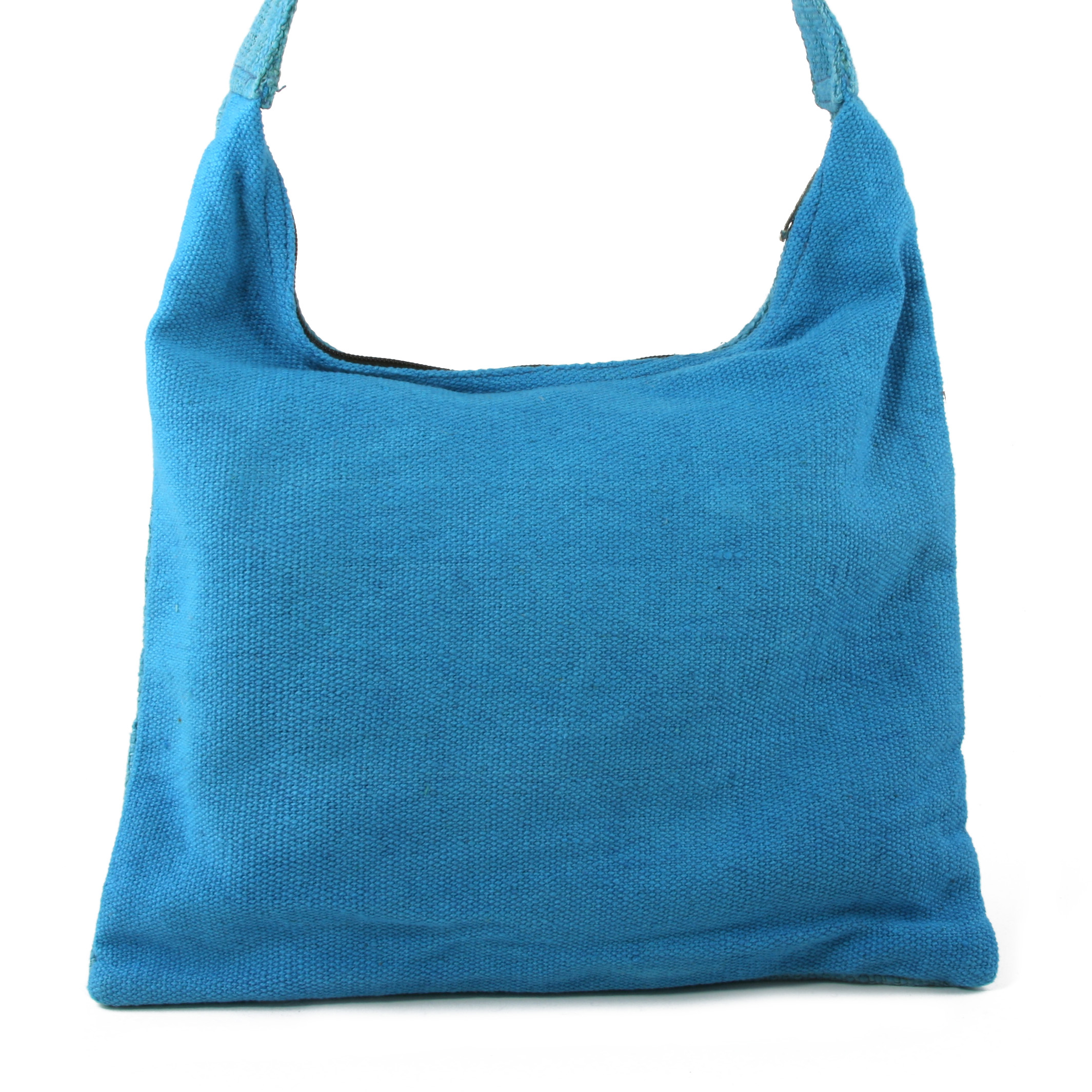 Hemp Turquoise Handbag w/ felt flowers